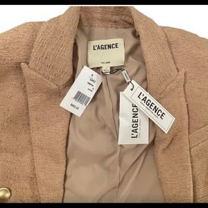 L’Agance NWT inez almond tweed cropped blazer